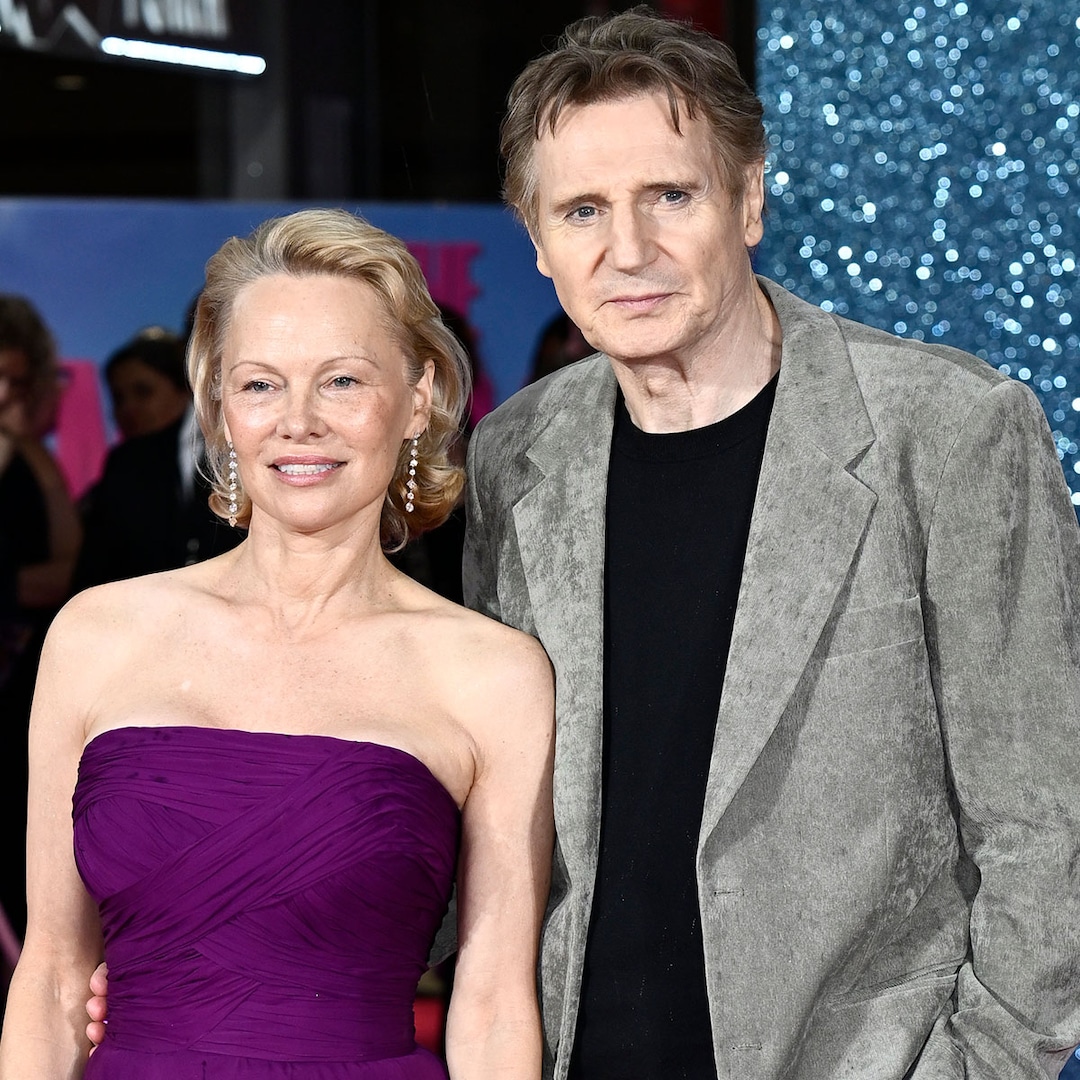 Pamela Anderson Kisses Costar Liam Neeson in Red Carpet Photo